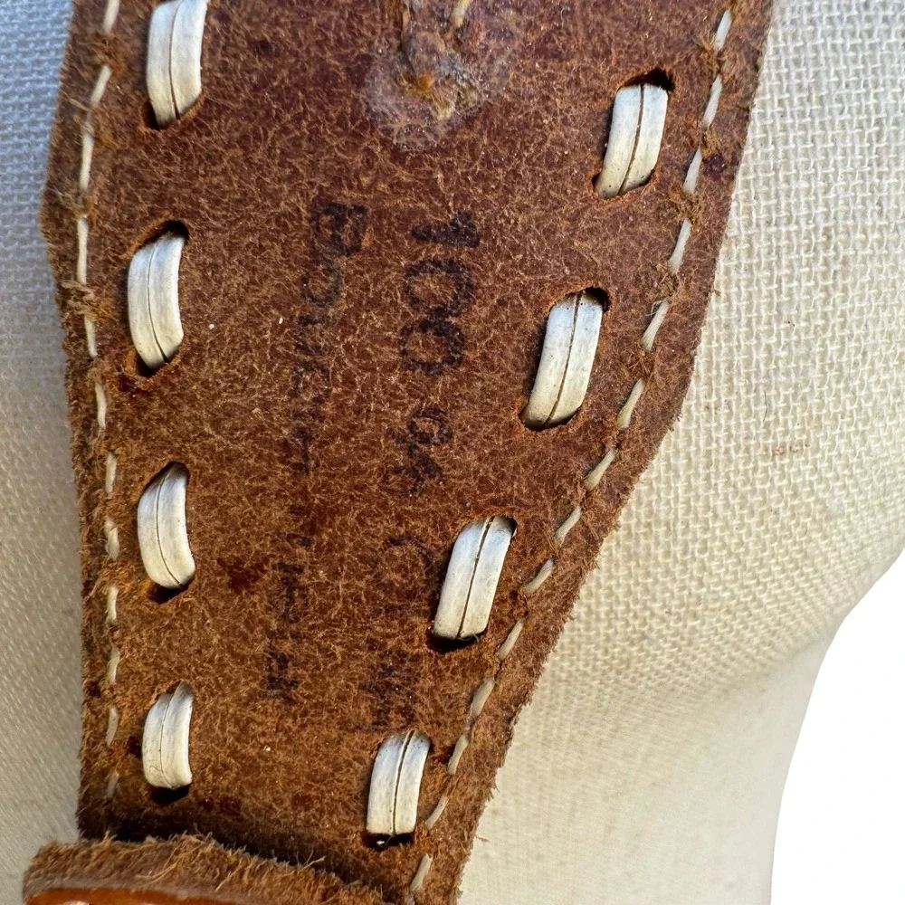 Gilles Herve Paris Tan Leather Whipstitch‎ Western Belt Made in France Size 80